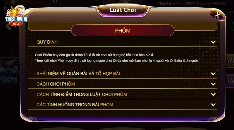 Sunwin đề cập rõ ràng thể lệ chơi của game bài phỏm