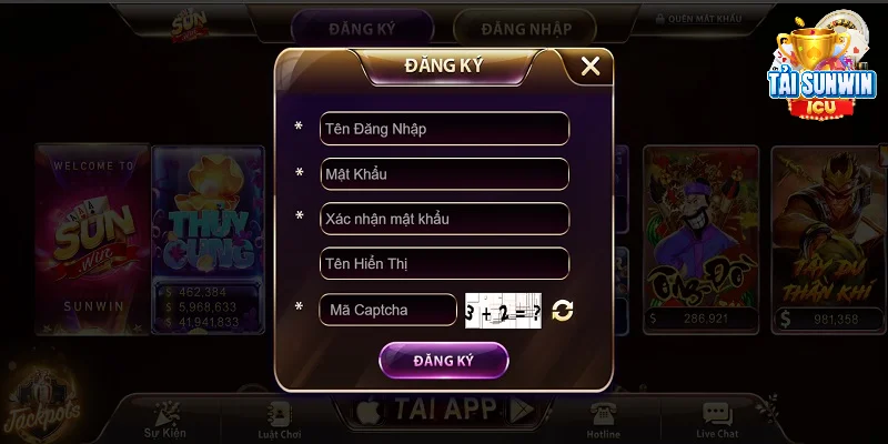 Biểu mẫu đăng ký tài khoản thành viên cổng game sunwin